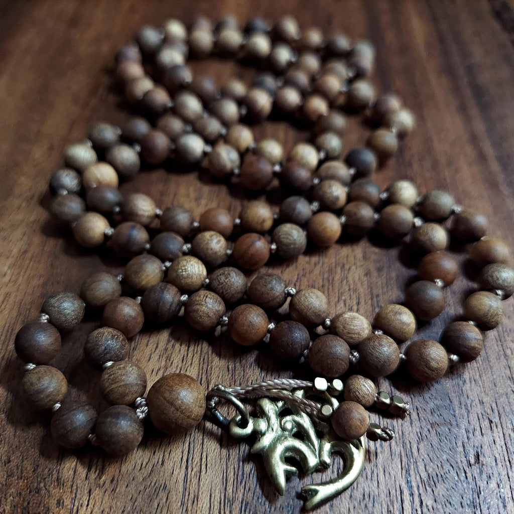 Sacred Smoke Mala with Sandalwood and Brass OM Pendant