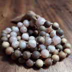 Sacral Chakra Healing Mala Beads | Sunstone & Sandalwood Beaded Necklace | Meditation Gift | Peach Brown Prayer Beads | Yoga Gift for Her