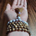 Crown Chakra Healing Mala Beads | Rare Tiffany Stone & Sandalwood Beaded Necklace | Meditation Gift | Violet White Prayer Beads | Yoga Gift