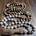Sacral Chakra Healing Mala Beads | Sunstone & Sandalwood Beaded Necklace | Meditation Gift | Peach Brown Prayer Beads | Yoga Gift for Her