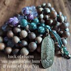 Whispers of Mercy Quan Yin Mala with Seraphinite, Purple Mica Lepidolite, Amethyst, and Sandalwood