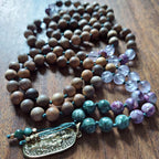 Whispers of Mercy Quan Yin Mala with Seraphinite, Purple Mica Lepidolite, Amethyst, and Sandalwood