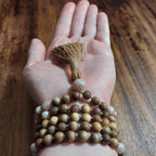Sacral Chakra Healing Mala Beads | Sunstone & Sandalwood Beaded Necklace | Meditation Gift | Peach Brown Prayer Beads | Yoga Gift for Her