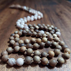 Sacral Chakra Healing Mala Beads | Sunstone & Sandalwood Beaded Necklace | Meditation Gift | Peach Brown Prayer Beads | Yoga Gift for Her
