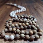 Sacral Chakra Healing Mala Beads | Sunstone & Sandalwood Beaded Necklace | Meditation Gift | Peach Brown Prayer Beads | Yoga Gift for Her