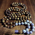 Crown Chakra Healing Mala Beads | Rare Tiffany Stone & Sandalwood Beaded Necklace | Meditation Gift | Violet White Prayer Beads | Yoga Gift