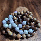 Crown Chakra Mala Beads | Rare Tiffany Stone & Sandalwood Beaded Necklace | Meditation Gift | Violet and White Prayer Beads | Yoga Gift