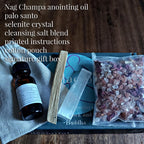 Crystal Cleansing Kit with Nag Champa Anointing Oil, Selenite, Palo Santo, and Salt Blend