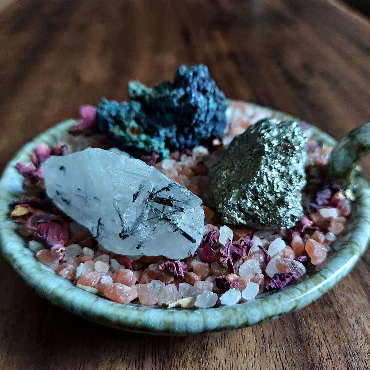 Crystal Cleansing Kit with Nag Champa Anointing Oil, Selenite, Palo Santo, and Salt Blend