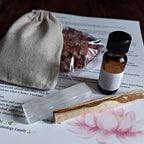 Crystal Cleansing Kit with Nag Champa Anointing Oil, Selenite, Palo Santo, and Salt Blend