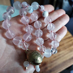 The Moonflower Pocket Mala with Rose Quartz, Selenite, Kunzite, and Brass Bell