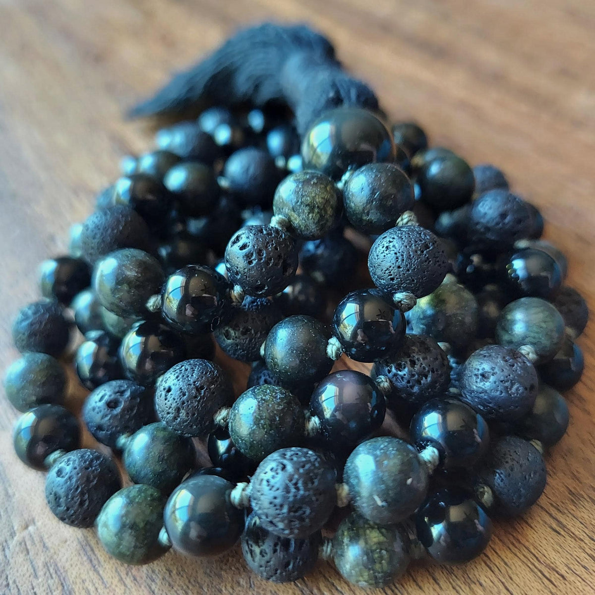 Serpent Stone Mala with Serpentine, Black Obsidian, and Lava Stone
