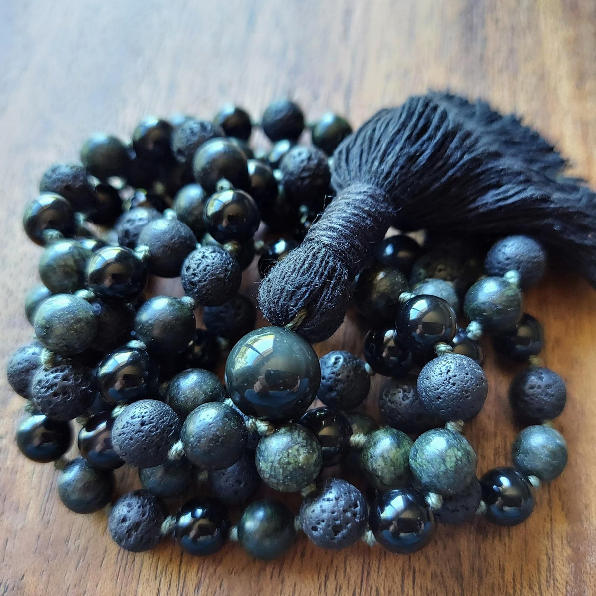 Serpent Stone Mala with Serpentine, Black Obsidian, and Lava Stone