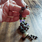 The Thistle Dragon Pocket Mala with Garnet, Antique Glass, and Brass Bell