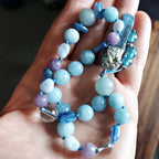 The Frost Dragon Pocket Mala with Blue Jade, Aquamarine, and Kyanite Pendant