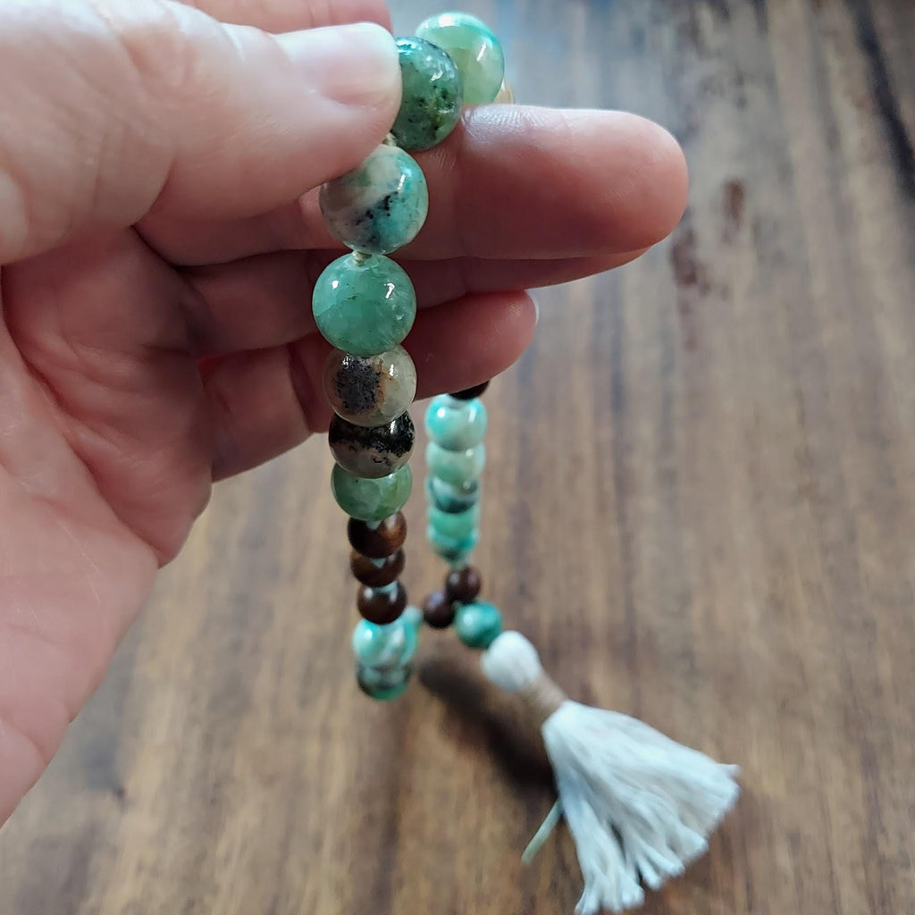 The Wild Garden Pocket Mala with Chrysoprase, Amazonite Chips, and Rosewood