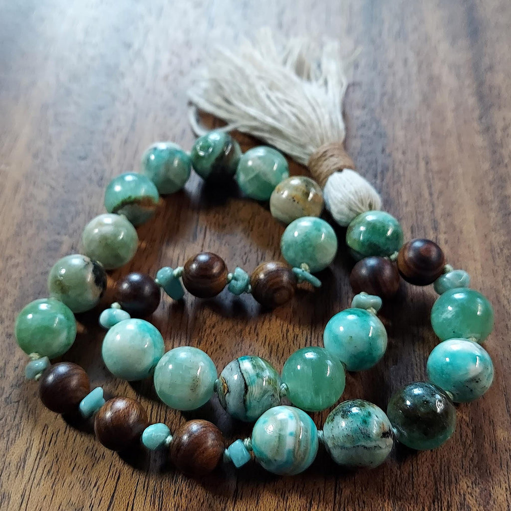 The Wild Garden Pocket Mala with Chrysoprase, Amazonite Chips, and Rosewood