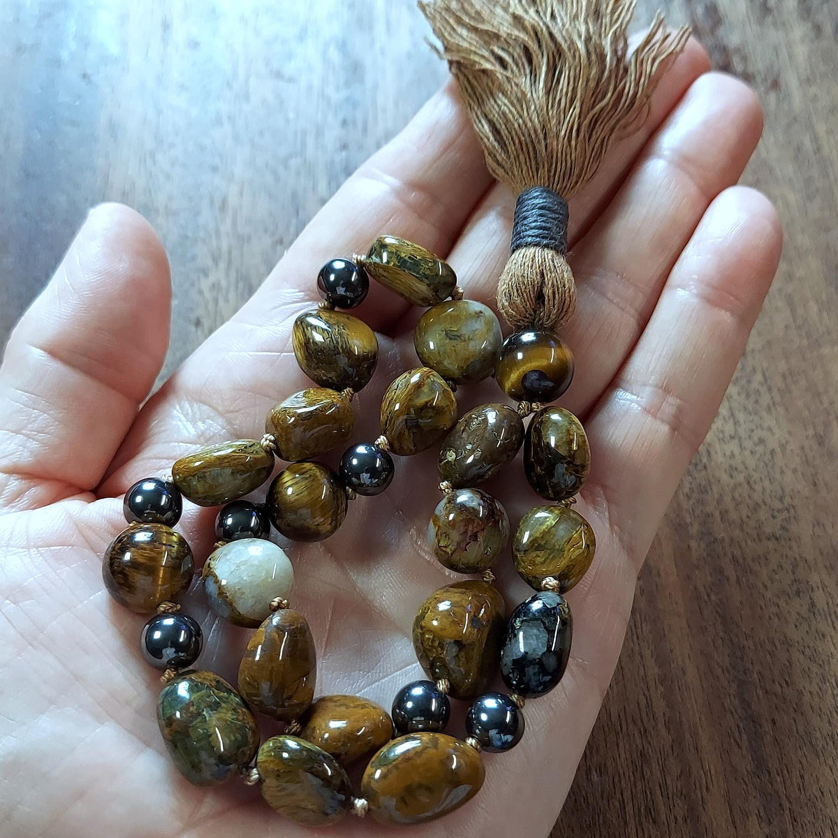 Storm Walker Pocket Mala with Pietersite, Tiger‘s Eye, and Hematite