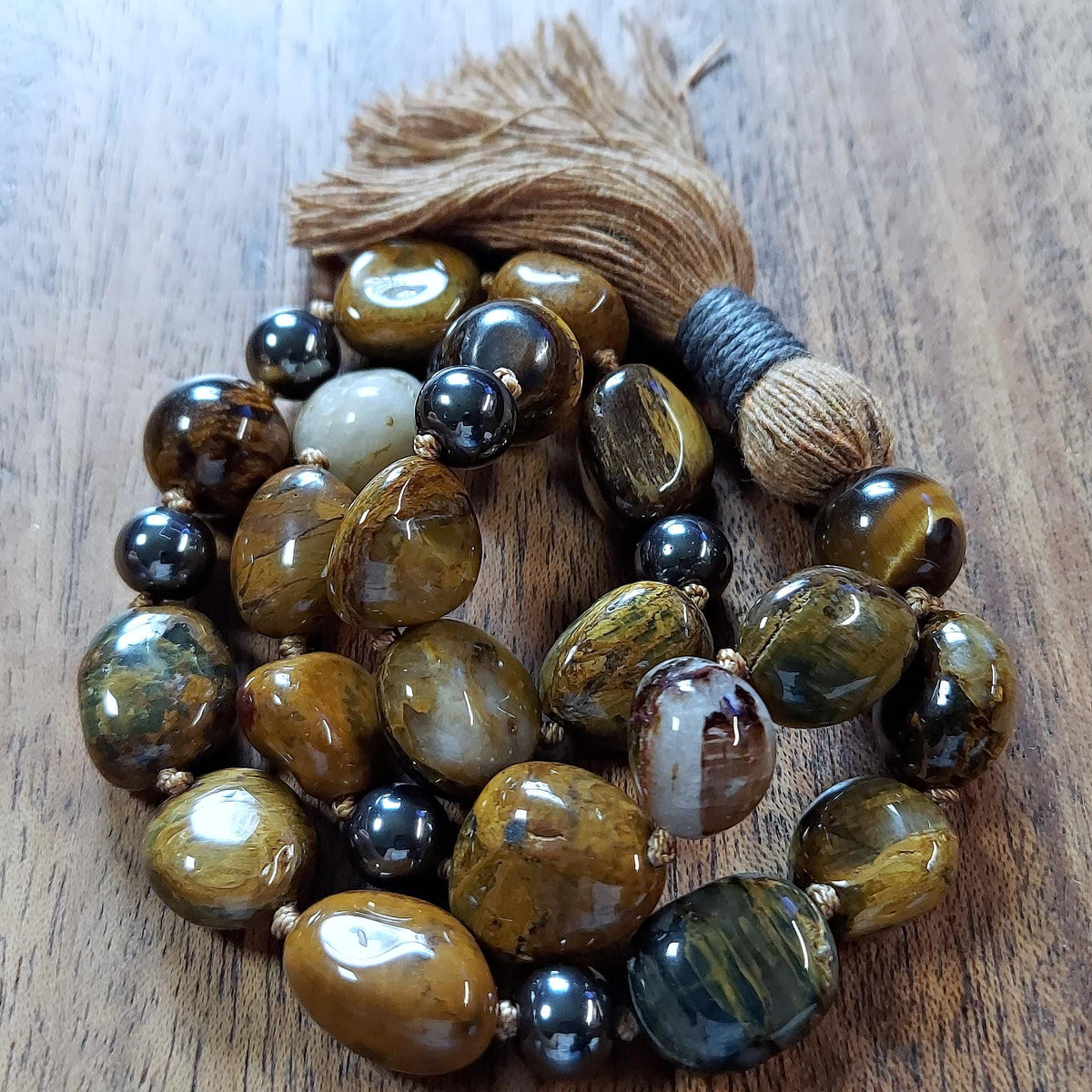 Storm Walker Pocket Mala with Pietersite, Tiger‘s Eye, and Hematite