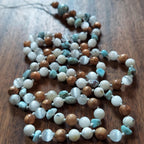 Holy Waters Mala with Olive Wood, Selenite, and Larimar