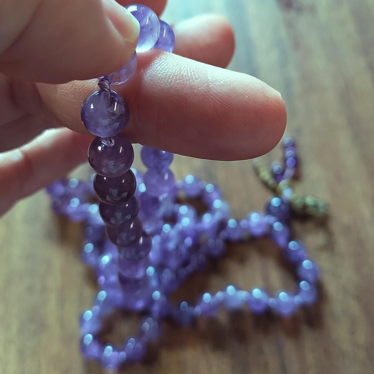 Sacred OM Mala with Dream Amethyst and Brass OM charm