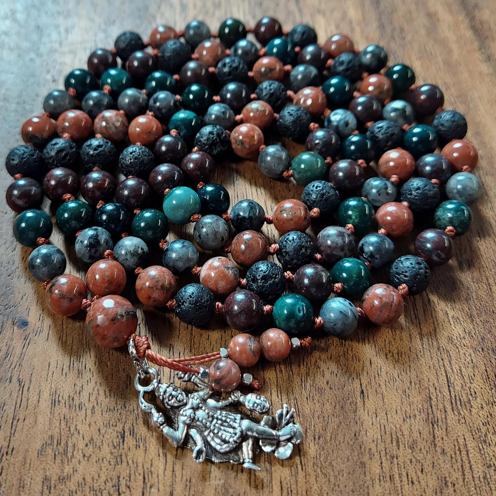 Kali Liberation Mala with Red Jasper, Moss Agate