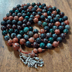 Kali Liberation Mala with Red Jasper, Moss Agate