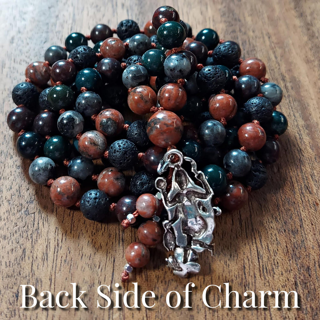 Kali Liberation Mala with Red Jasper, Moss Agate