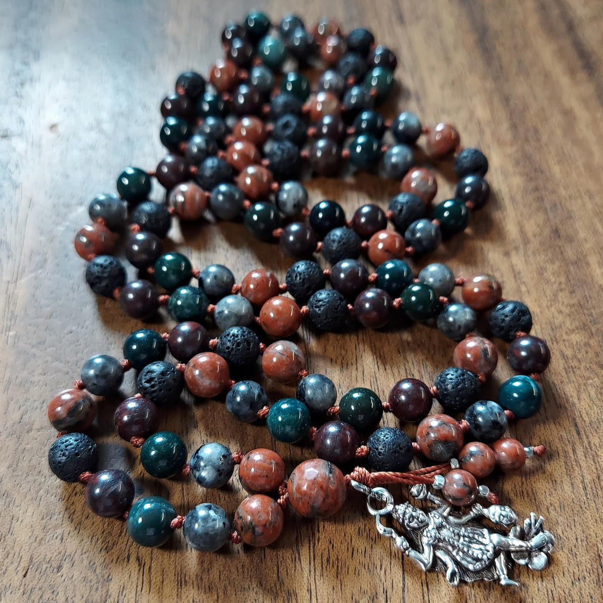 Kali Liberation Mala with Red Jasper, Moss Agate