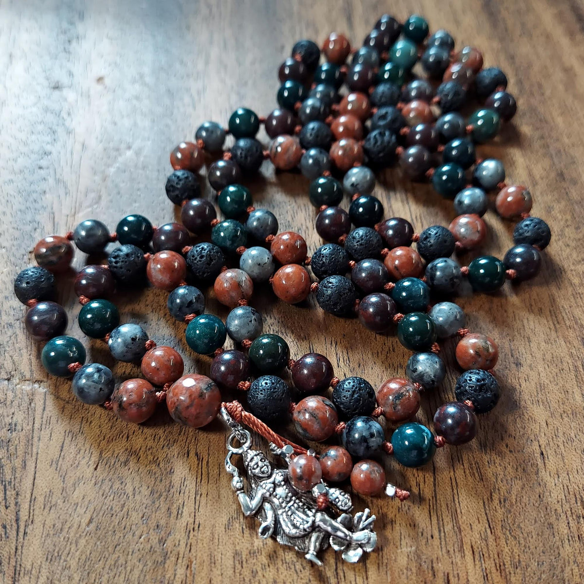 Kali Liberation Mala with Red Jasper, Moss Agate