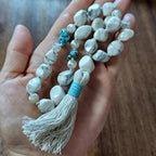 Sacred Stillness Pocket Mala with White Howlite, Turquoise, and White Dzi Agate