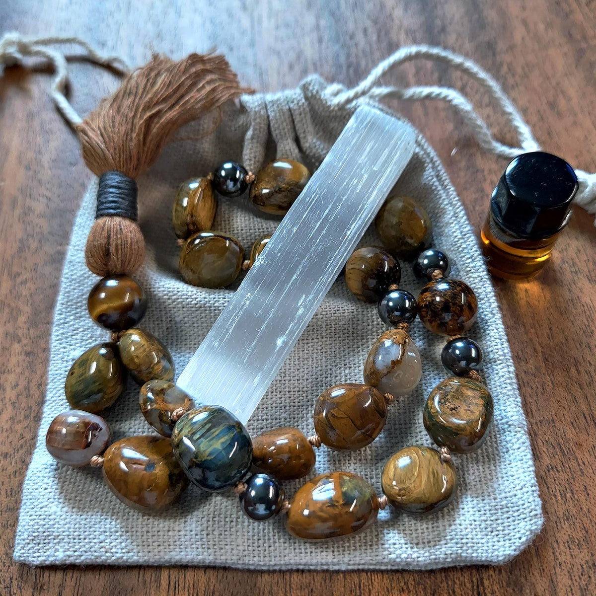 Storm Walker Pocket Mala with Pietersite, Tiger‘s Eye, and Hematite