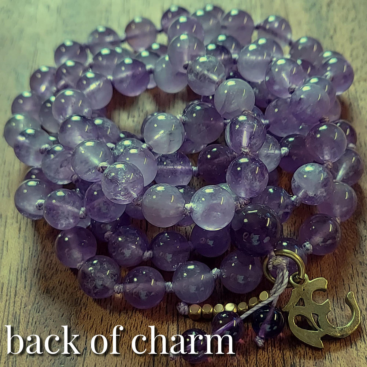 Sacred OM Mala with Dream Amethyst and Brass OM charm