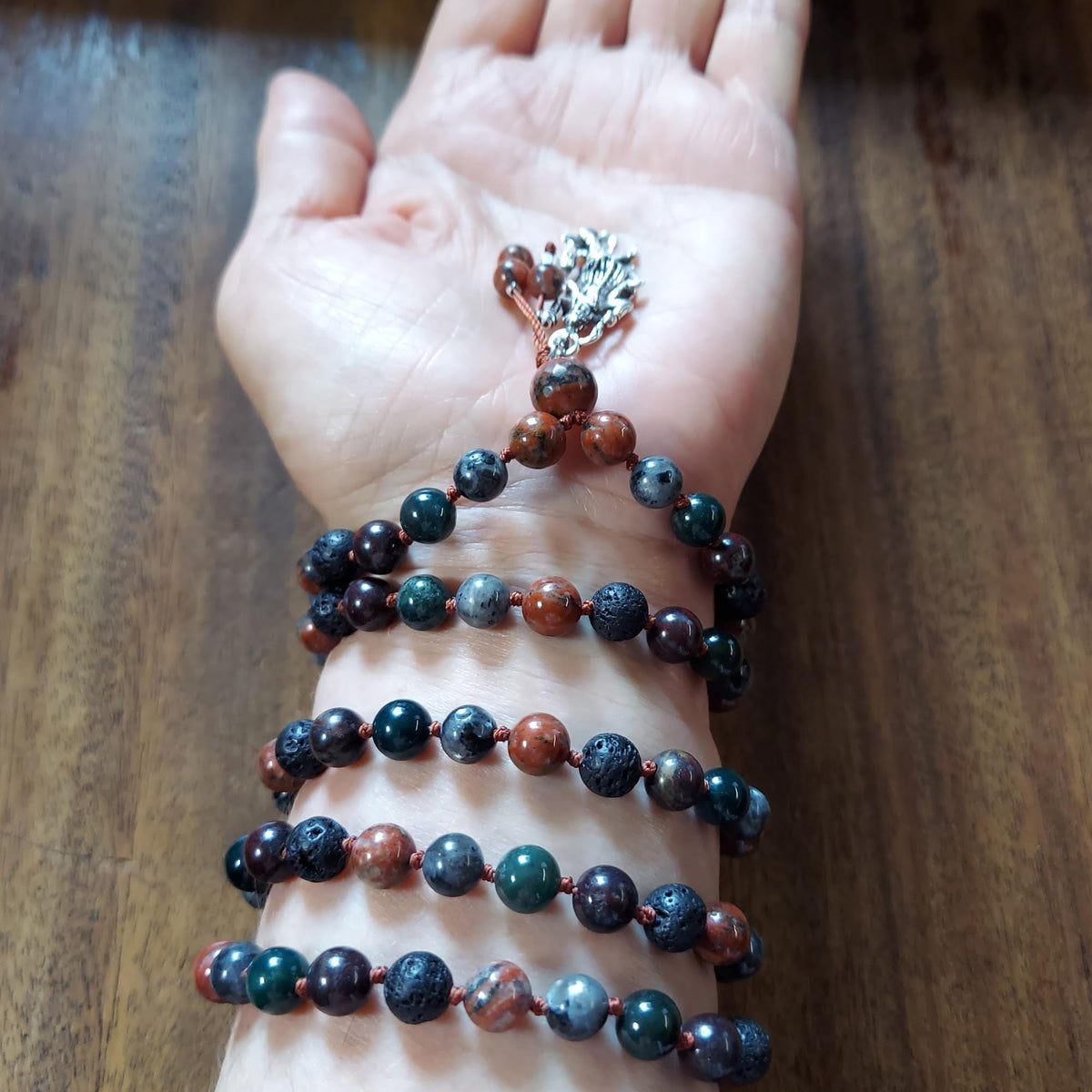 Kali Liberation Mala with Red Jasper, Moss Agate