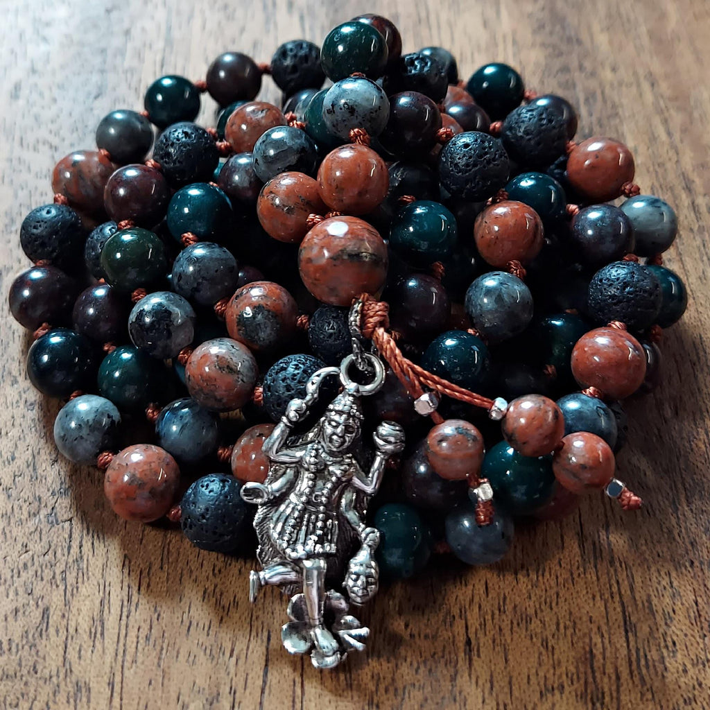 Kali Liberation Mala with Red Jasper, Moss Agate