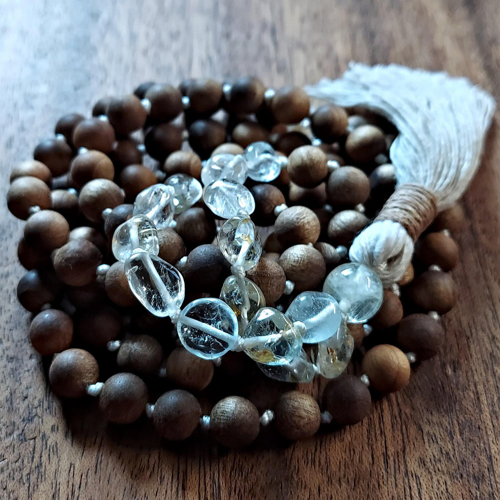 Sky and Smudge Mala with Raw Topaz and Sandalwood