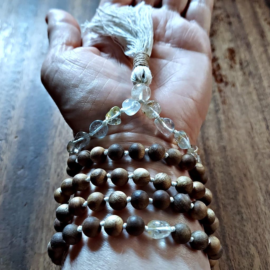 Sky and Smudge Mala with Raw Topaz and Sandalwood