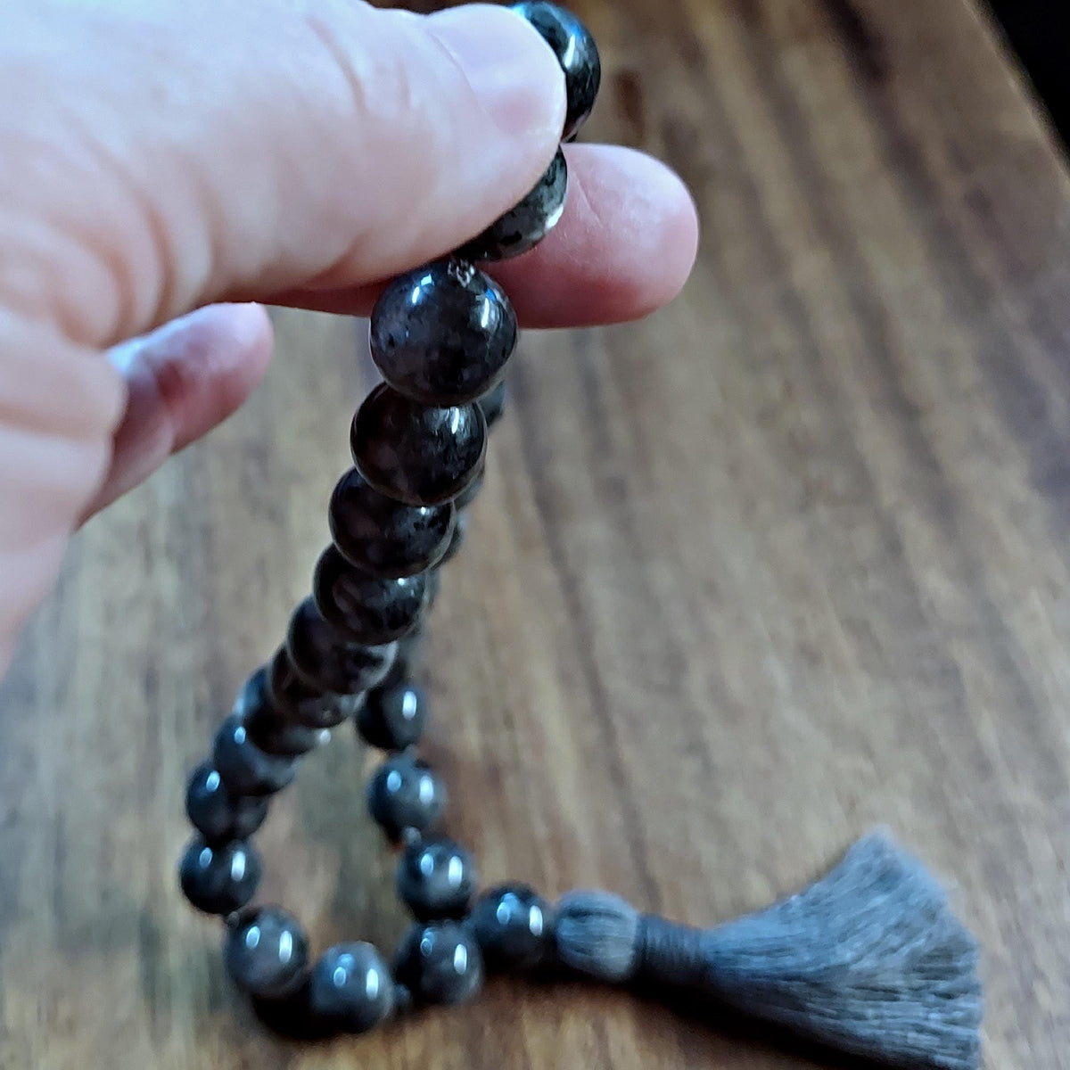Shadow and Shimmer Pocket Mala with Larvikite