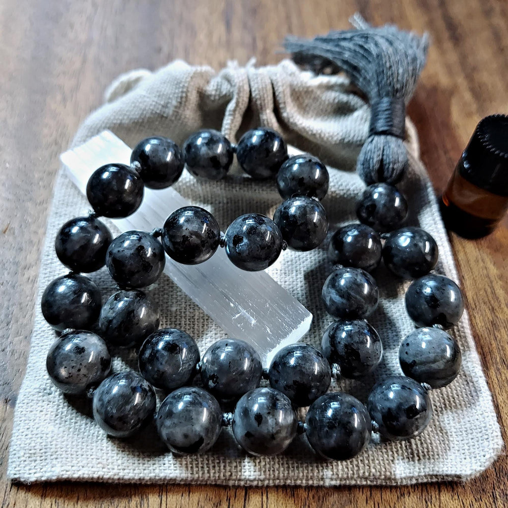 Shadow and Shimmer Pocket Mala with Larvikite