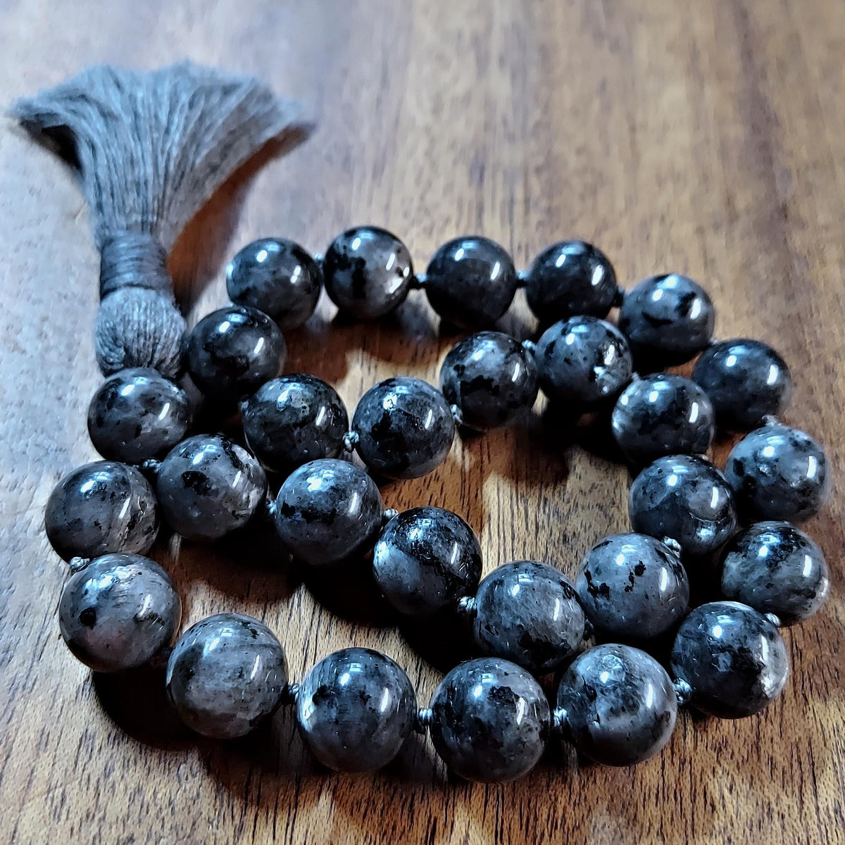 Shadow and Shimmer Pocket Mala with Larvikite