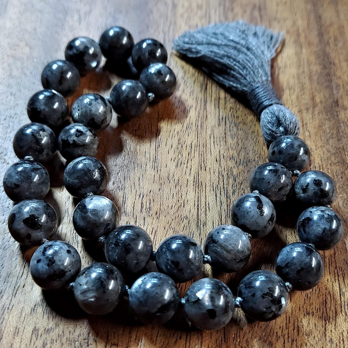 Shadow and Shimmer Pocket Mala with Larvikite