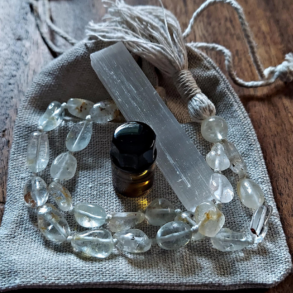 Golden Spirit Pocket Mala with Raw Topaz