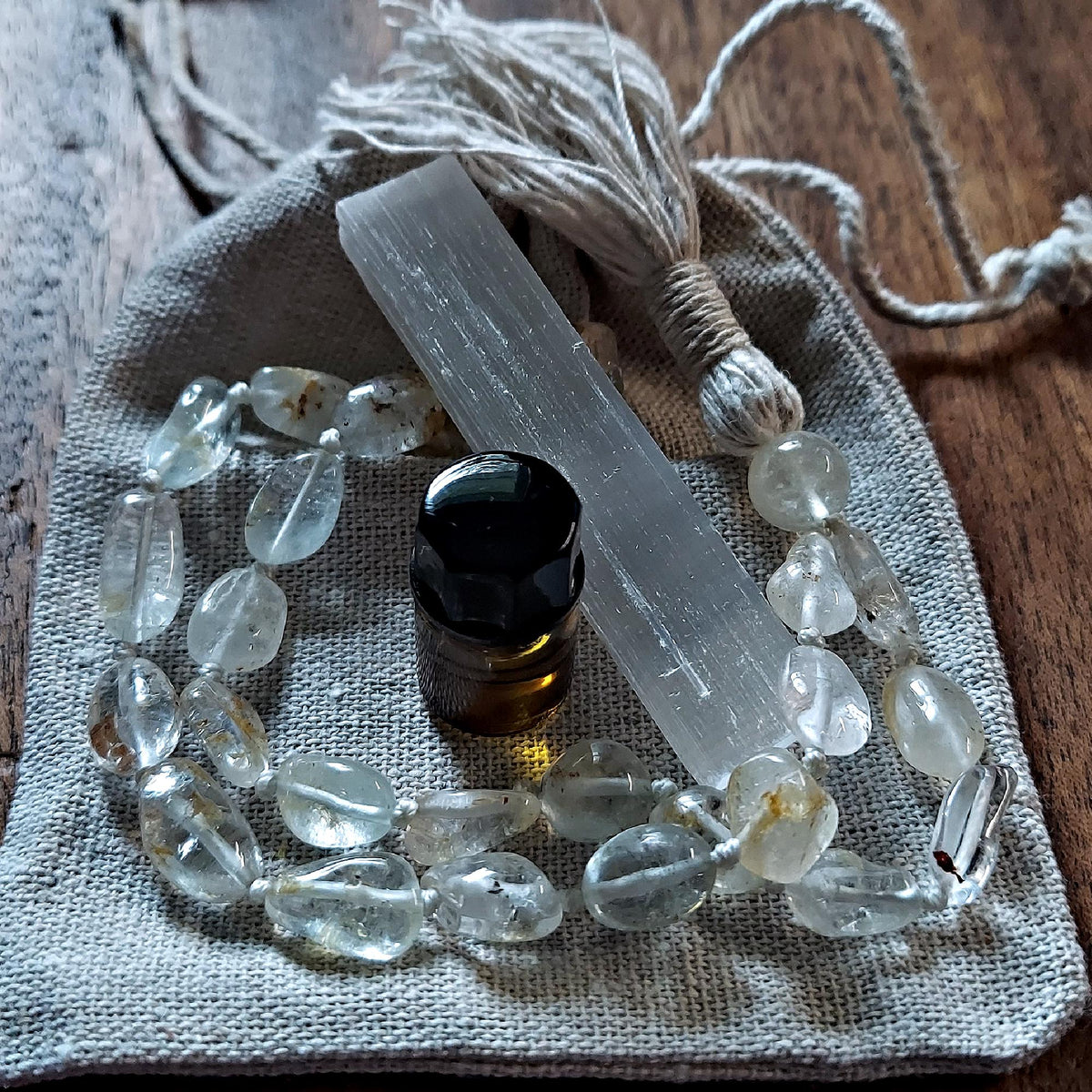 Golden Spirit Pocket Mala with Raw Topaz