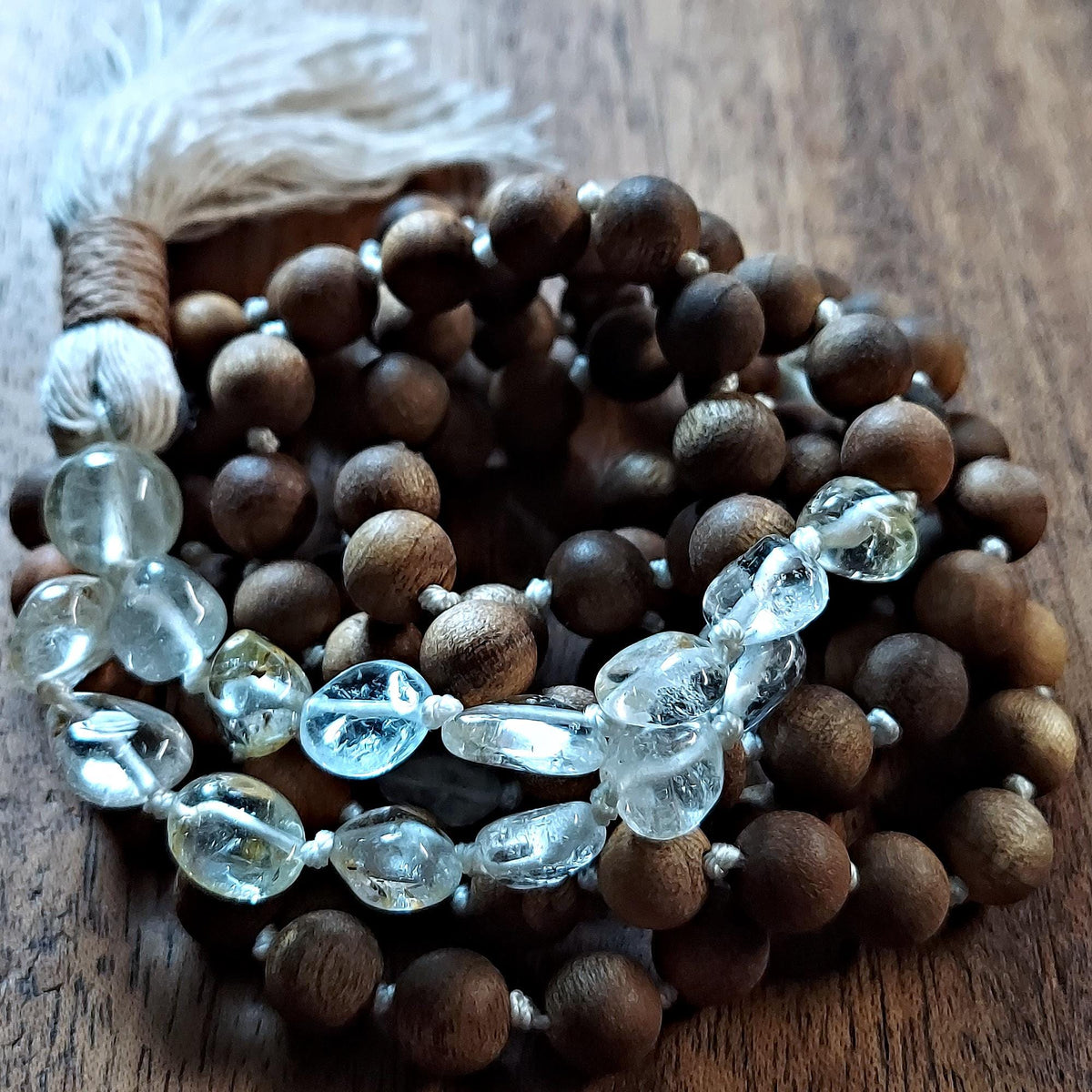 Sky and Smudge Mala with Raw Topaz and Sandalwood