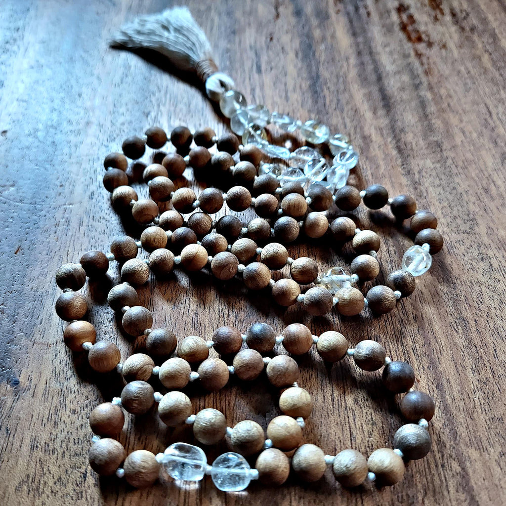 Sky and Smudge Mala with Raw Topaz and Sandalwood