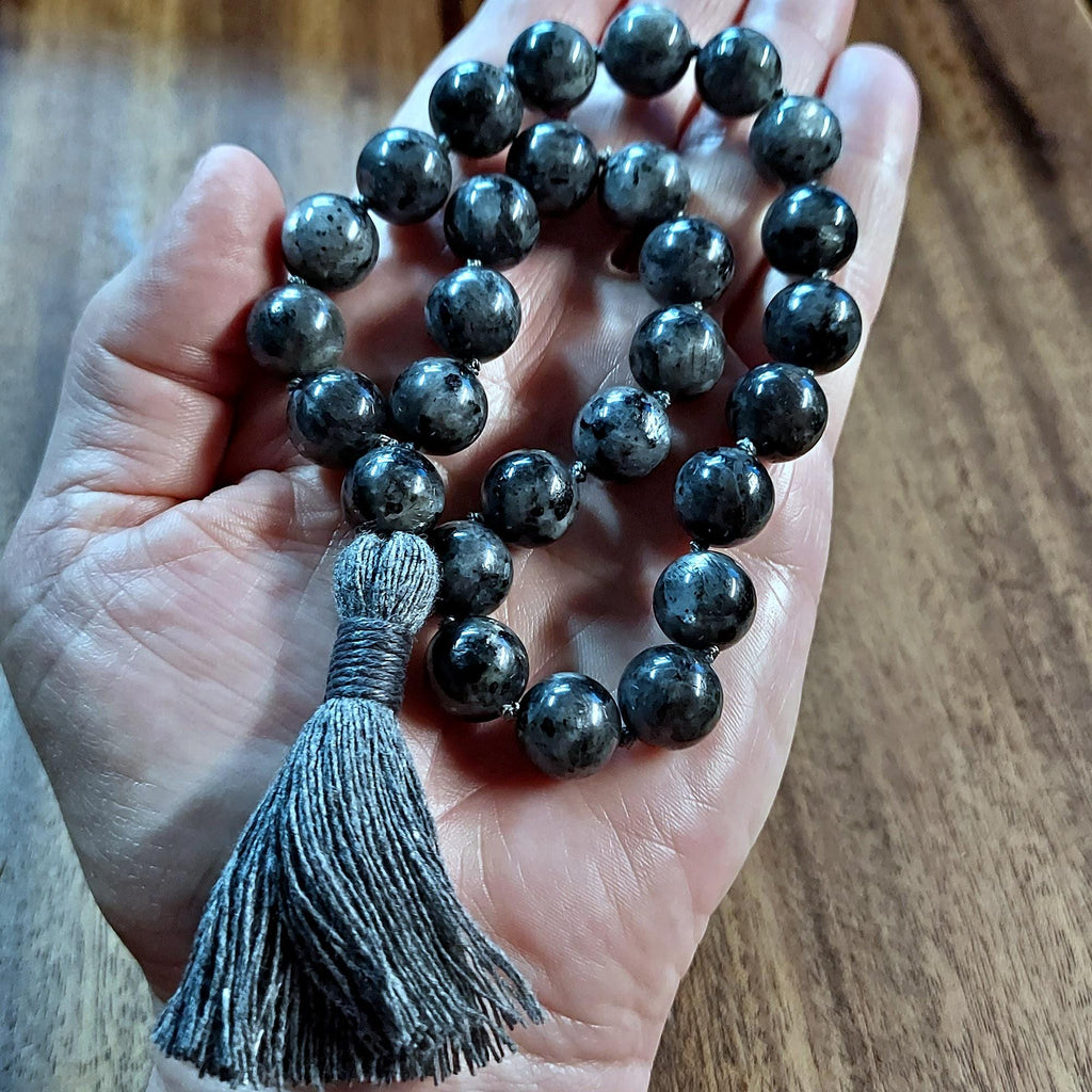 Shadow and Shimmer Pocket Mala with Larvikite