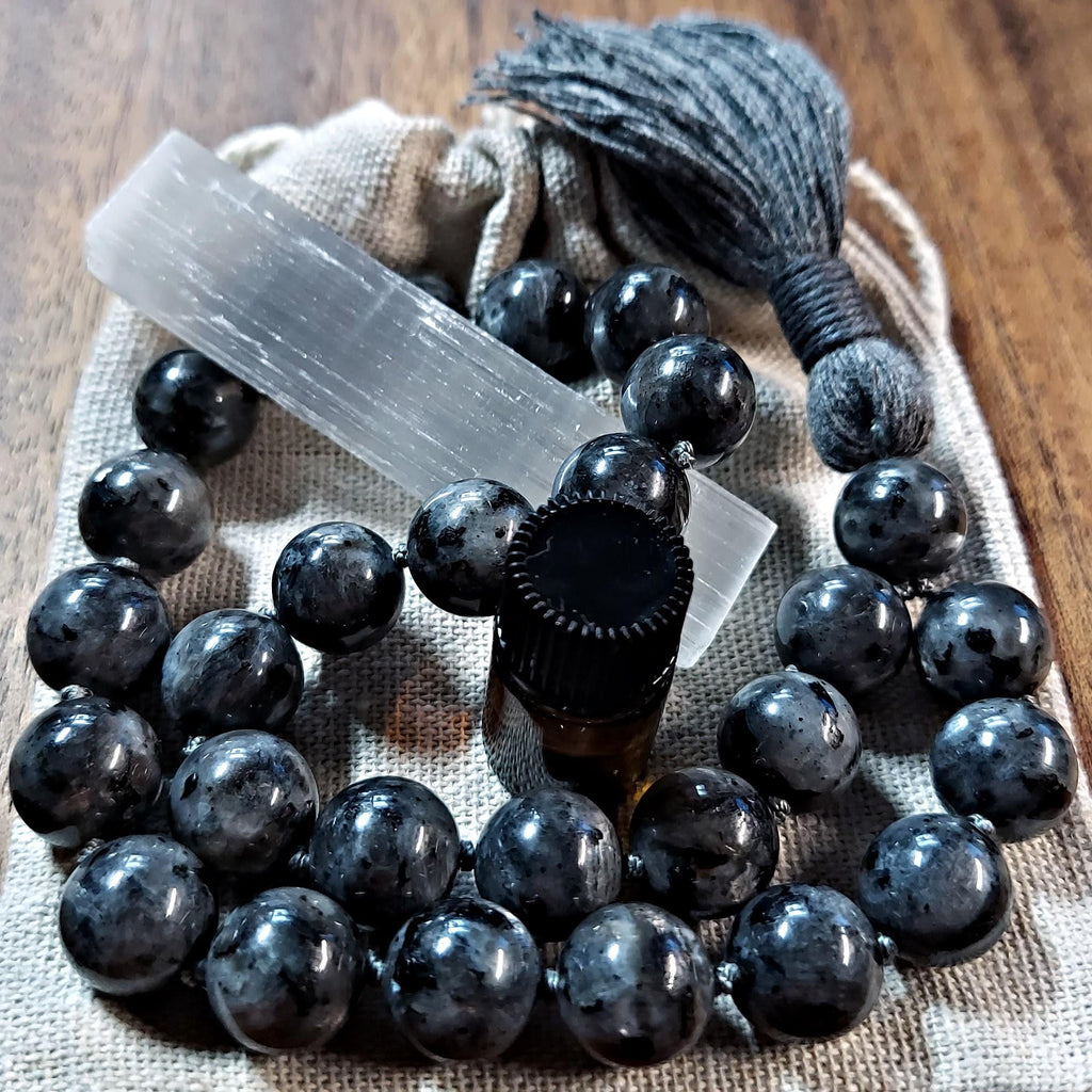 Shadow and Shimmer Pocket Mala with Larvikite