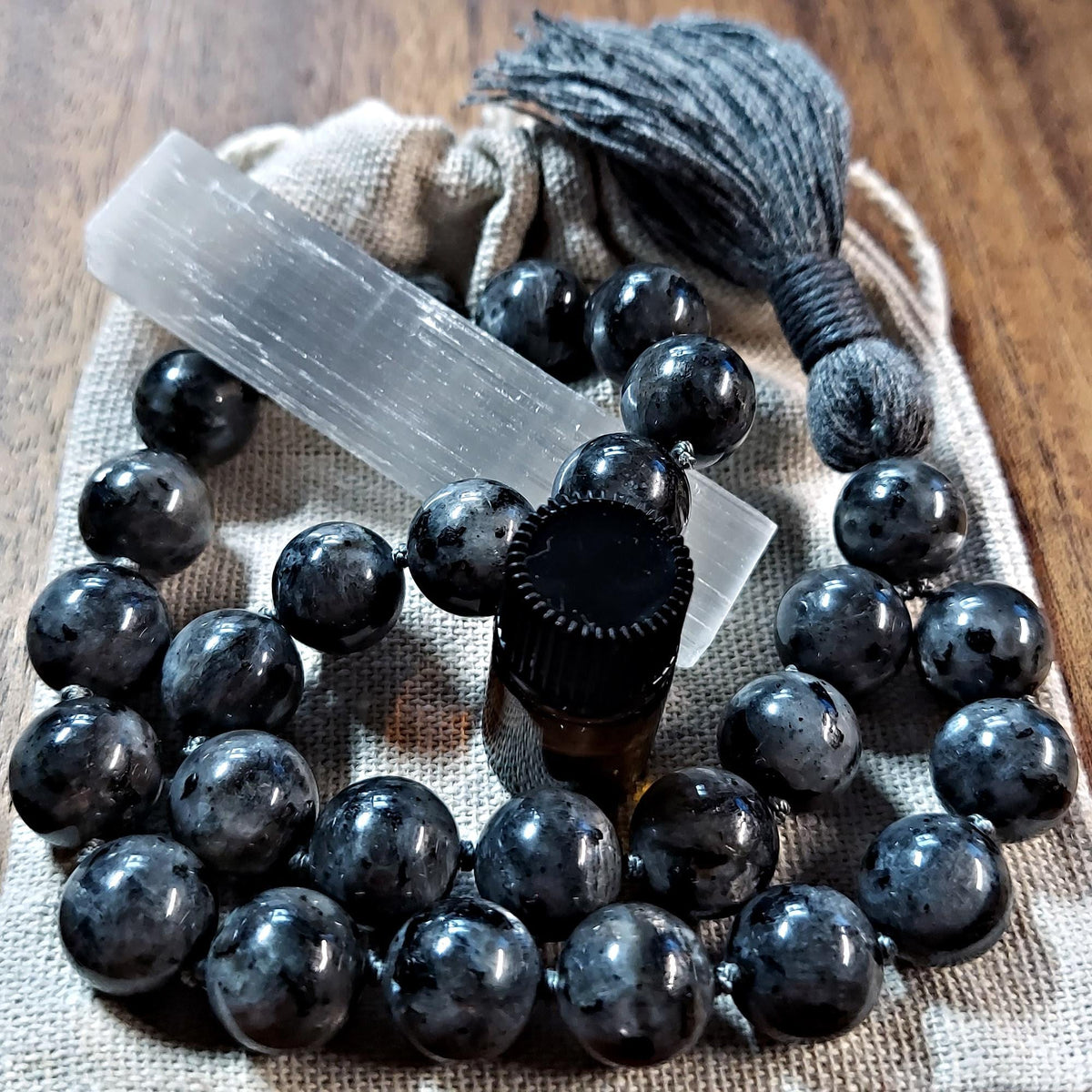 Shadow and Shimmer Pocket Mala with Larvikite