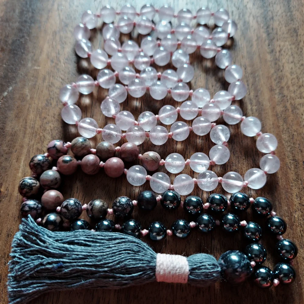 ROOTED IN LOVE MALA WITH ROSE QUARTZ AND HEMATITE