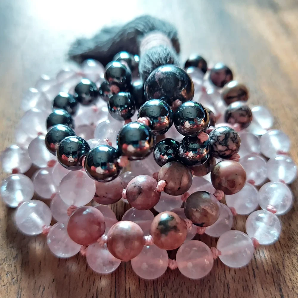 ROOTED IN LOVE MALA WITH ROSE QUARTZ AND HEMATITE - Image 7